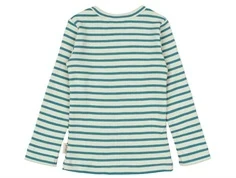 Langærmet bluse fra Petit Piao med turkis og råhvide striber PP303 turquoise dark off white bagfra